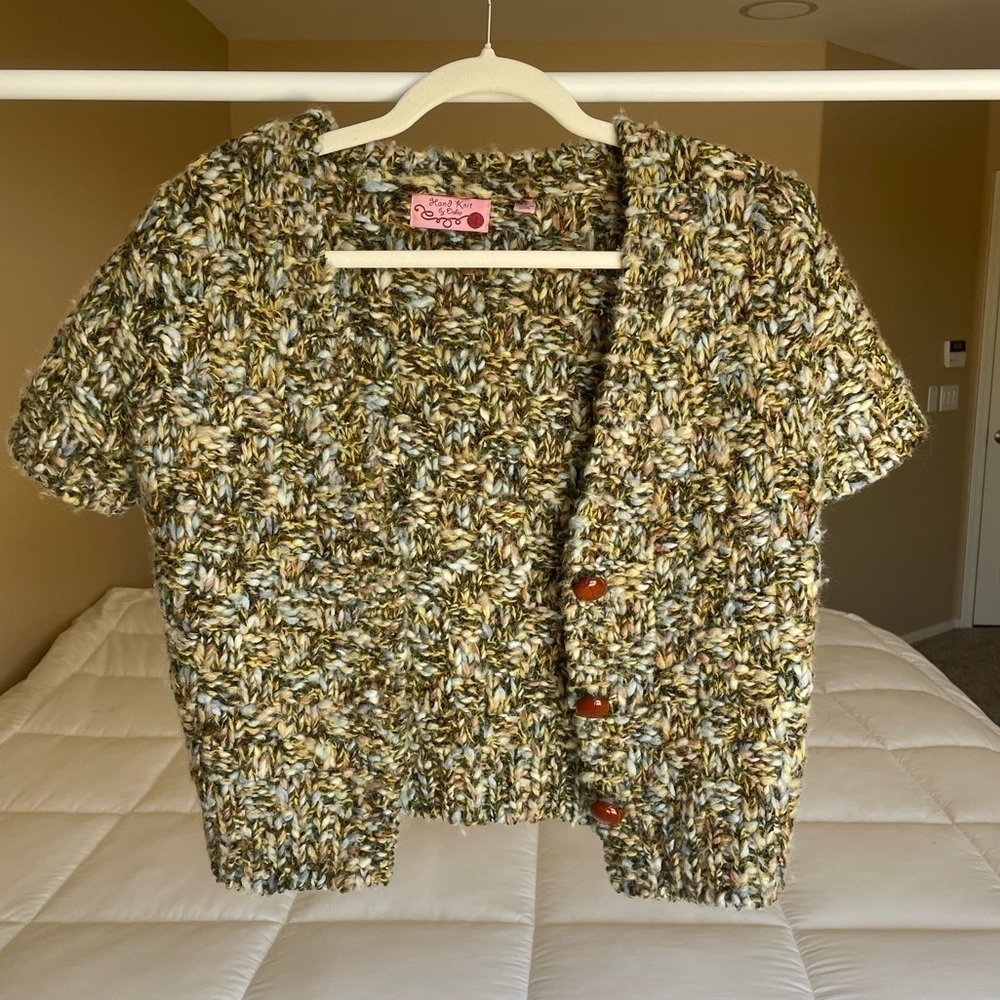 Cropped Hand Knit Wool Artsy Cardigan